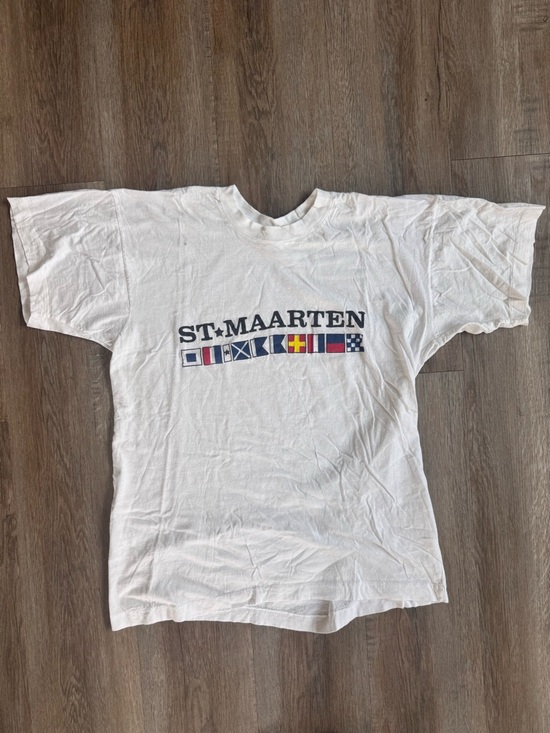 Vintage Other - Vintage White St. Maarten Graphic Tee with Nautical Flags